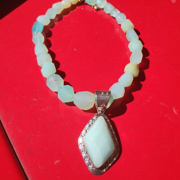 Jay King DTR beautiful aqua stone necklace with milky aquamarine? pendant 925 St - Picture 2 of 5